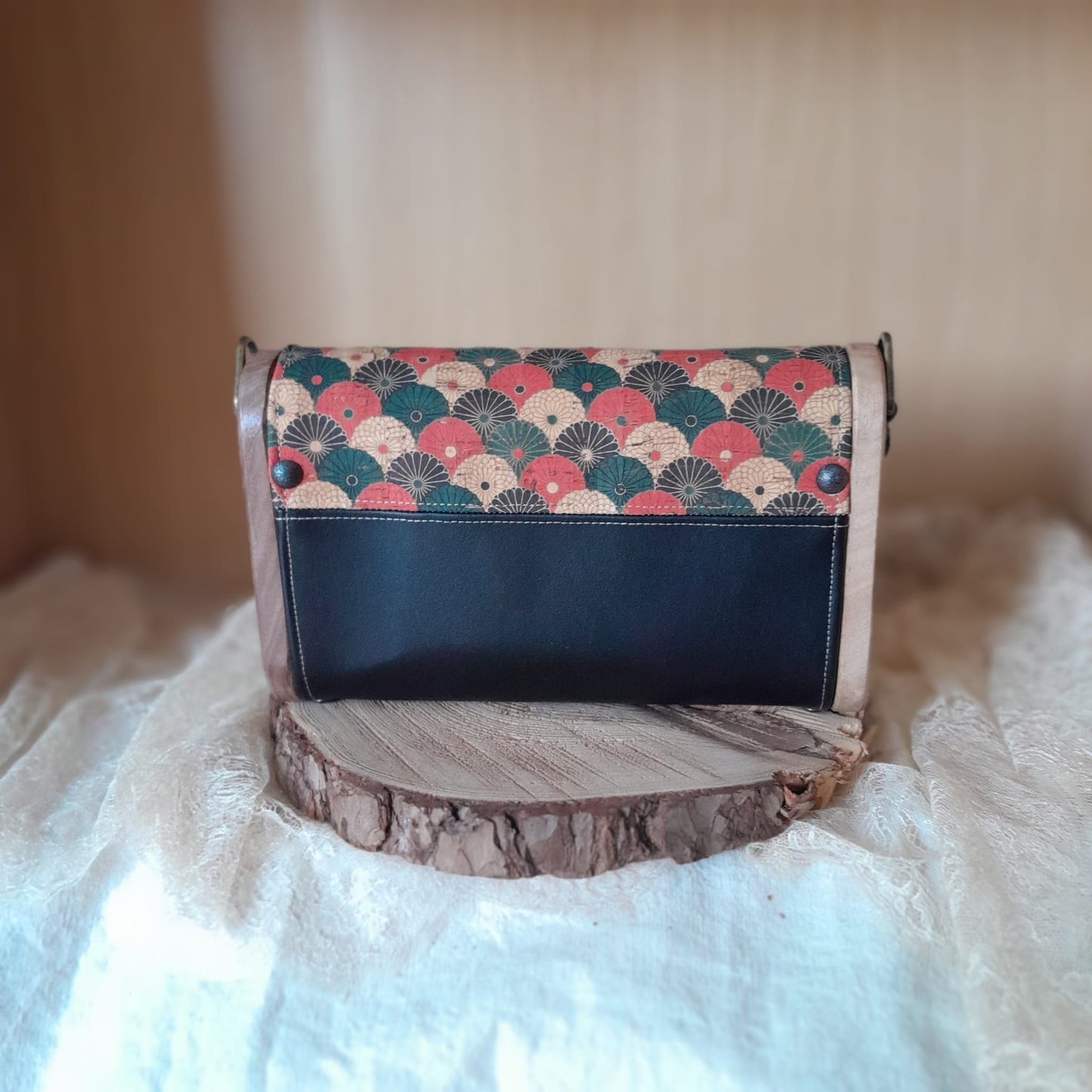 Mini sac noir liège imprimé bois noyer n°197