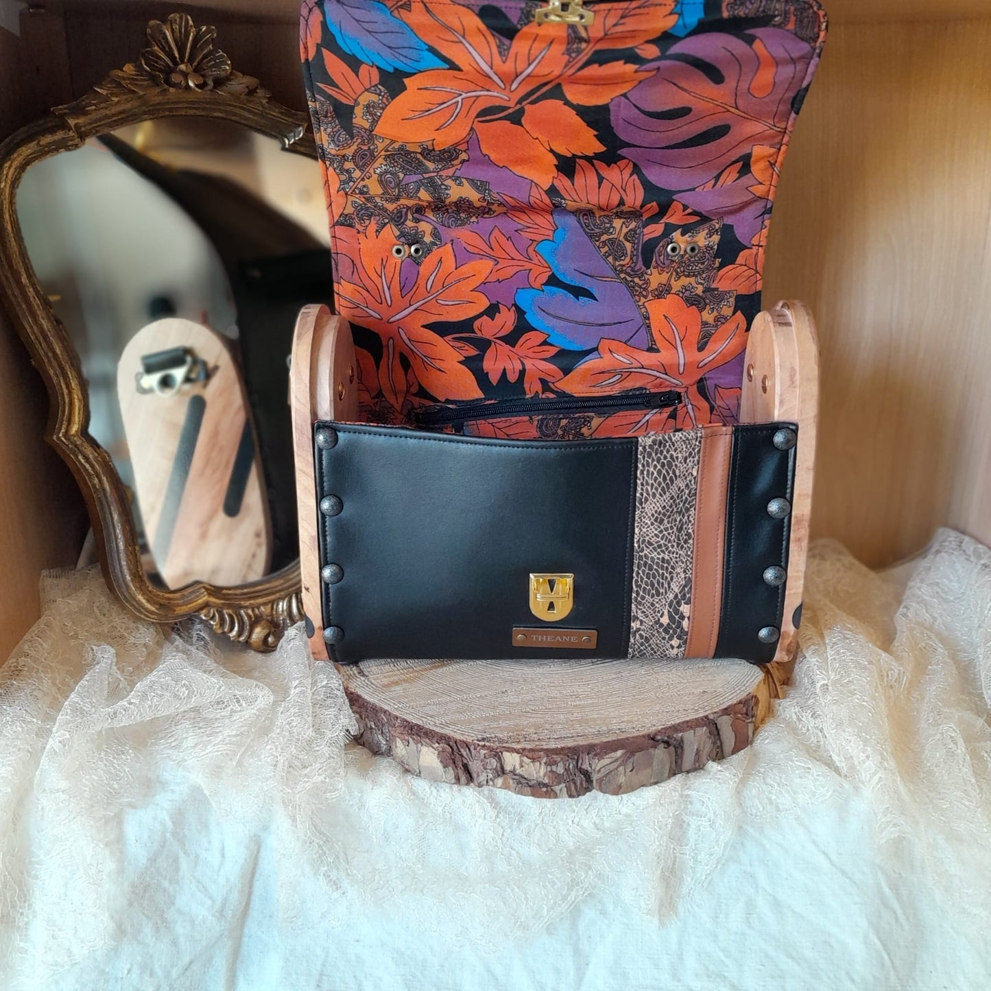 Petit sac cartable bois et alter-cuir de raisin noir 103