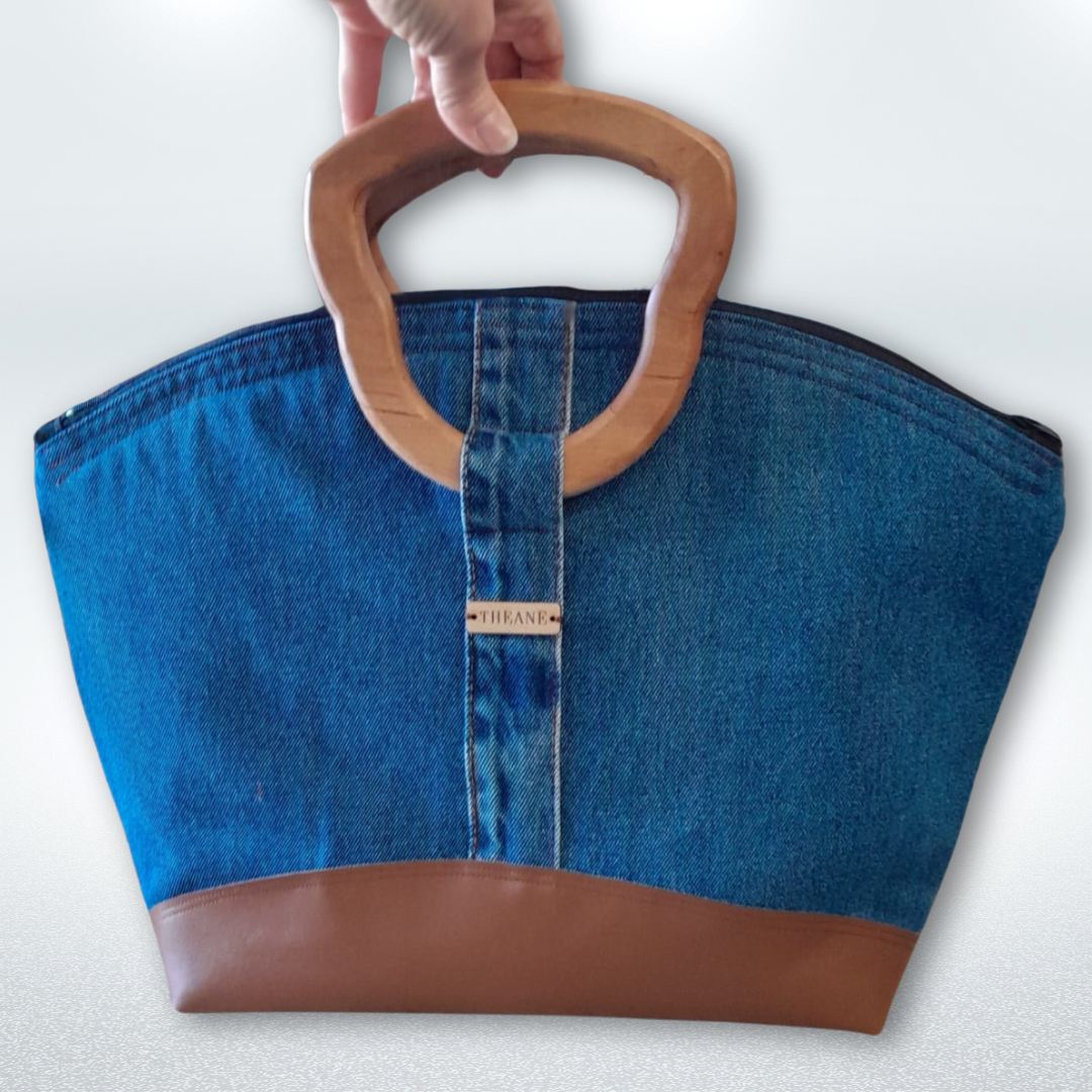 Sac jean et alter-cuir de raisin poignées en bois 80