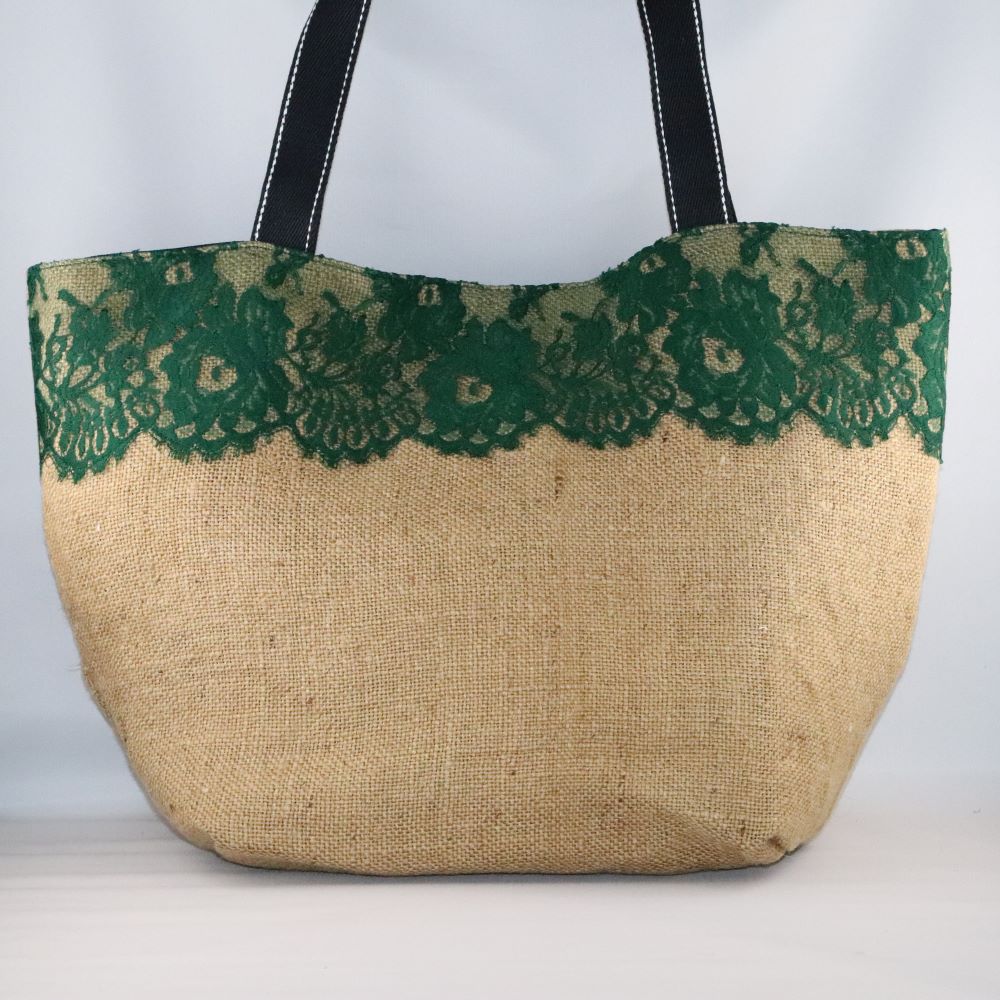 Cabas jute et dentelle de Calais