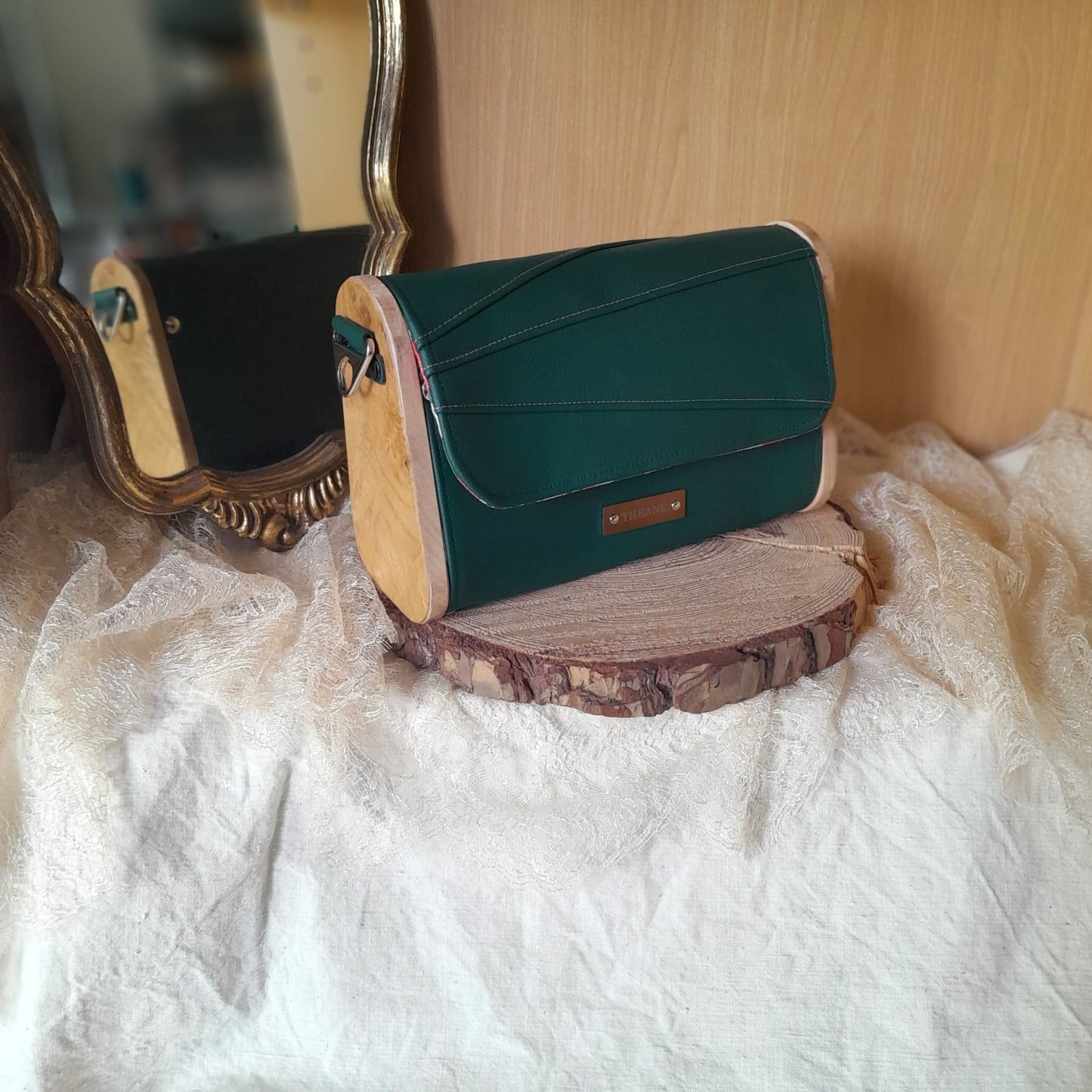 Mini sac bois et alter-cuir de raisin vert 140