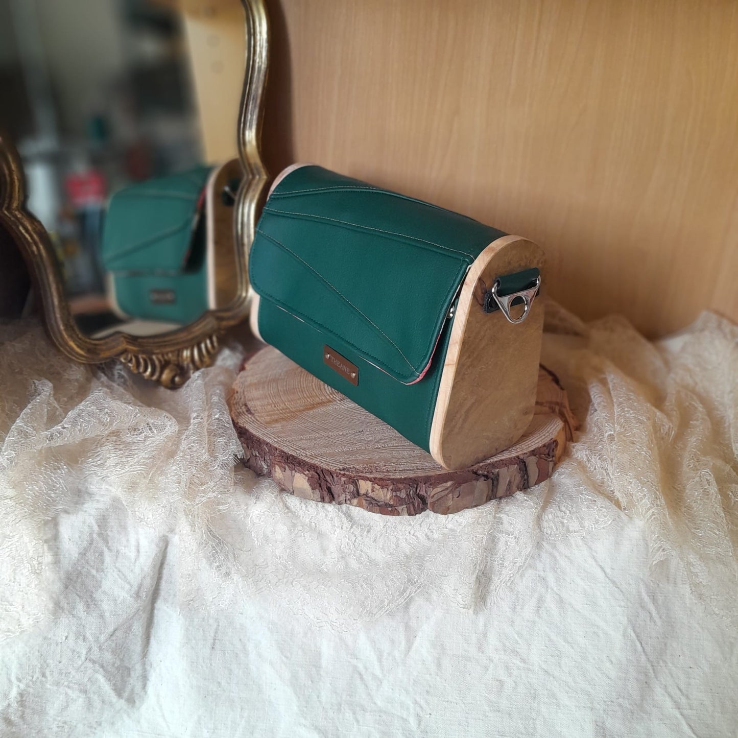 Mini sac bois et alter-cuir de raisin vert 140