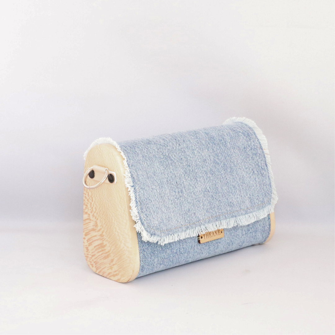 Mini sac bois et jean upcyclé – création artisanale française