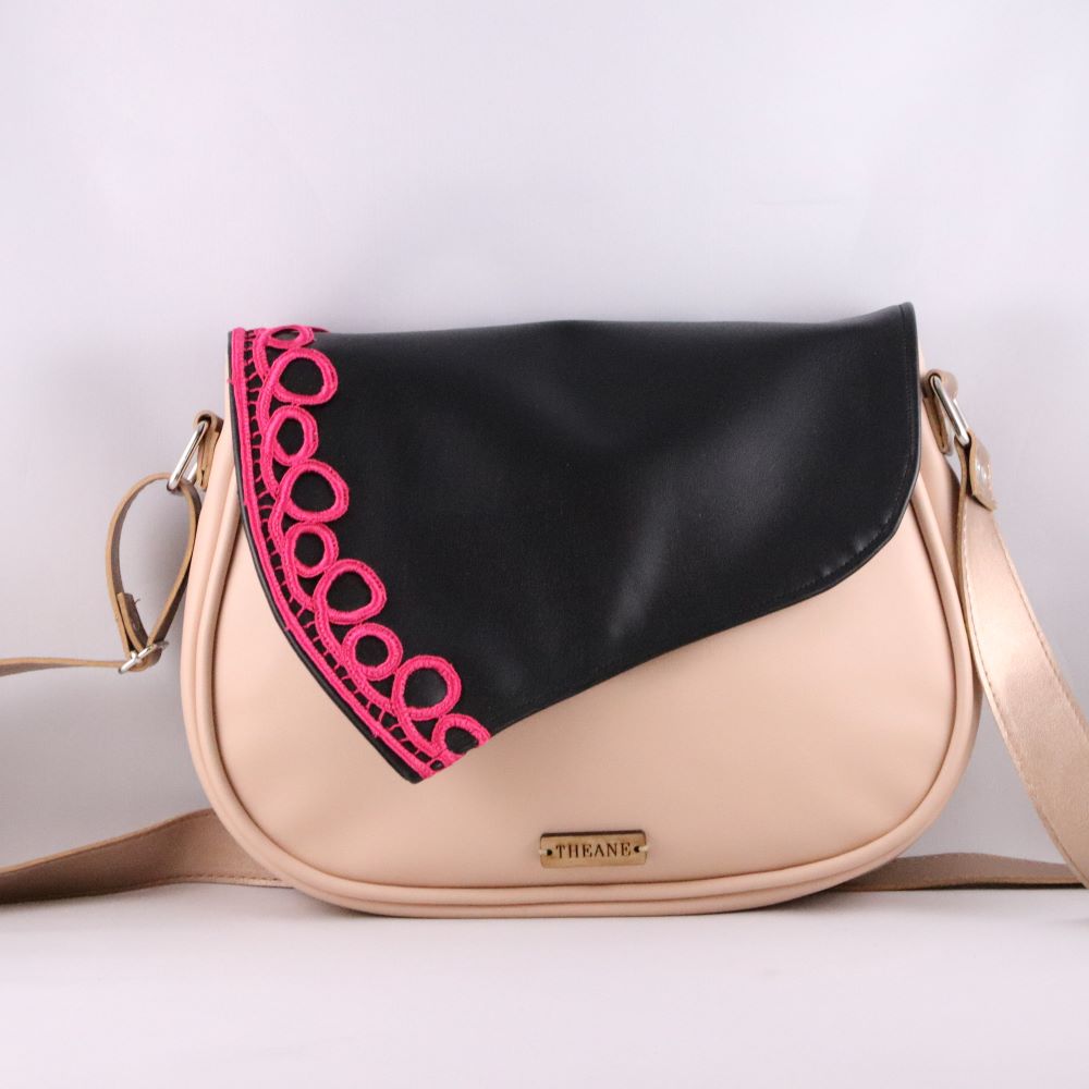 Rabat alter-cuir de raisin noir broderie fuchsia