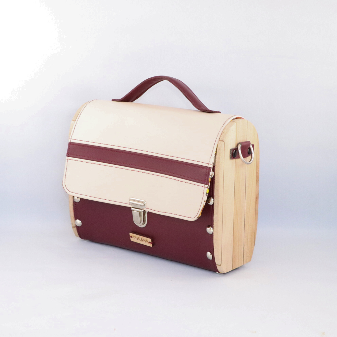 Petit sac artisanal en bois et matière végétale raisin fait main en France