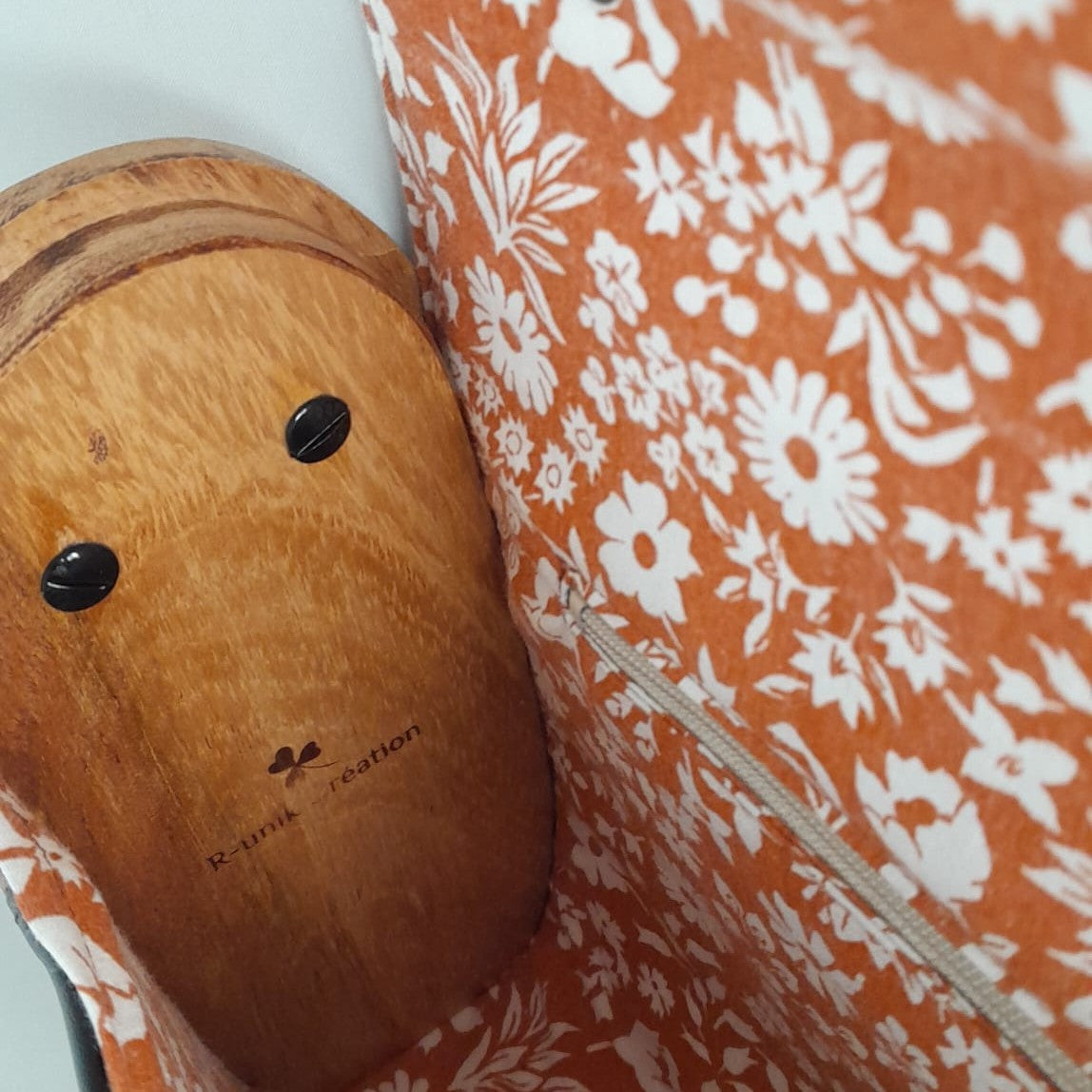 Petit sac cartable bois et alter-cuir de raisin caramel et liège 75