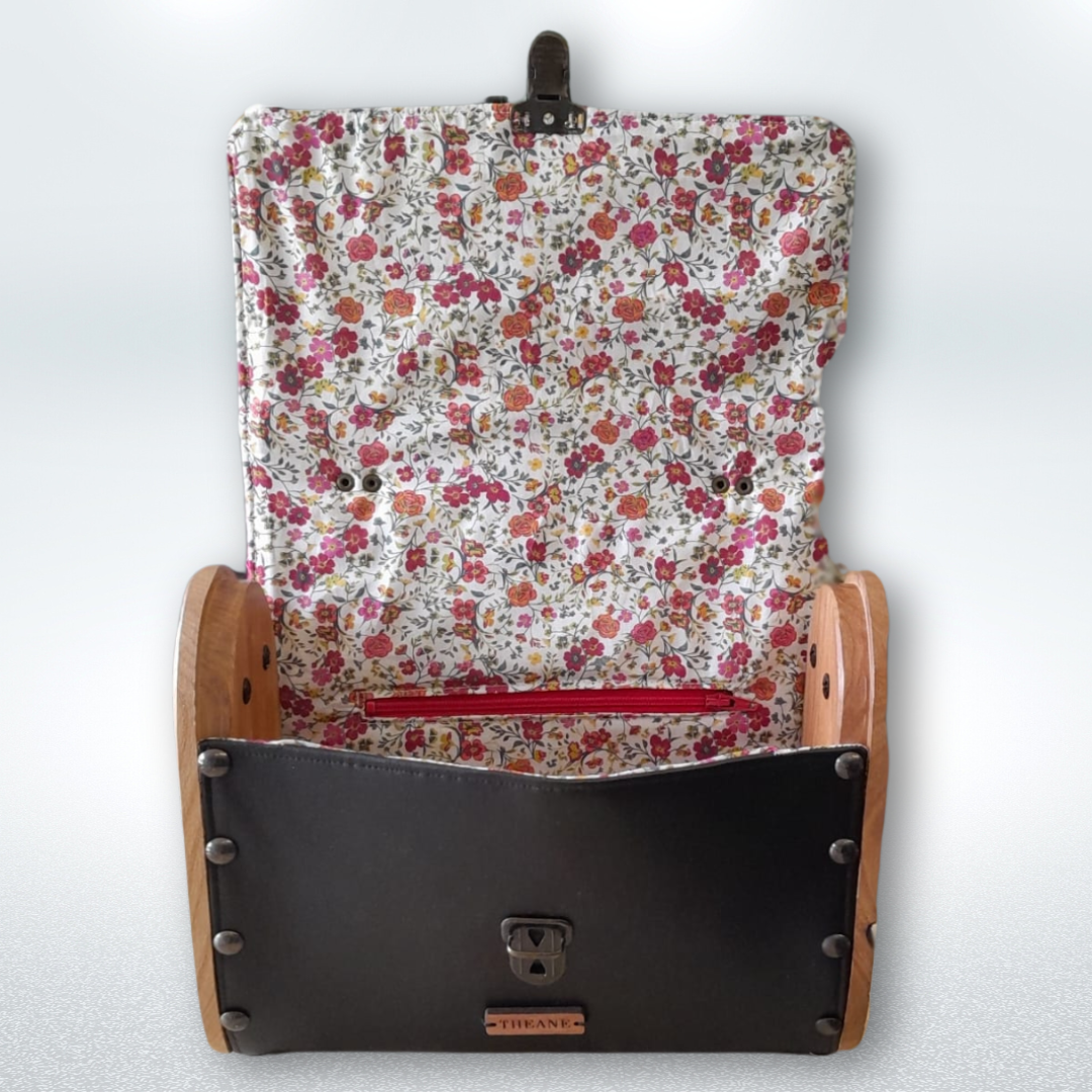 Petit sac cartable bois et alter-cuir de raisin noir et dentelle 91