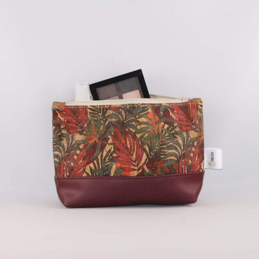 trousse triangle alter cuir de raisin bordeaux et liège imprimé remplie
