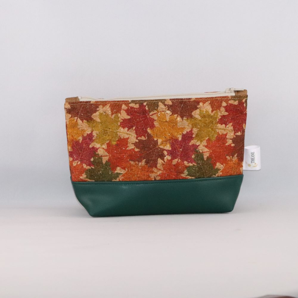 trousse triangle alter-cuir de raisin vert et liège imprimé feuilles de face