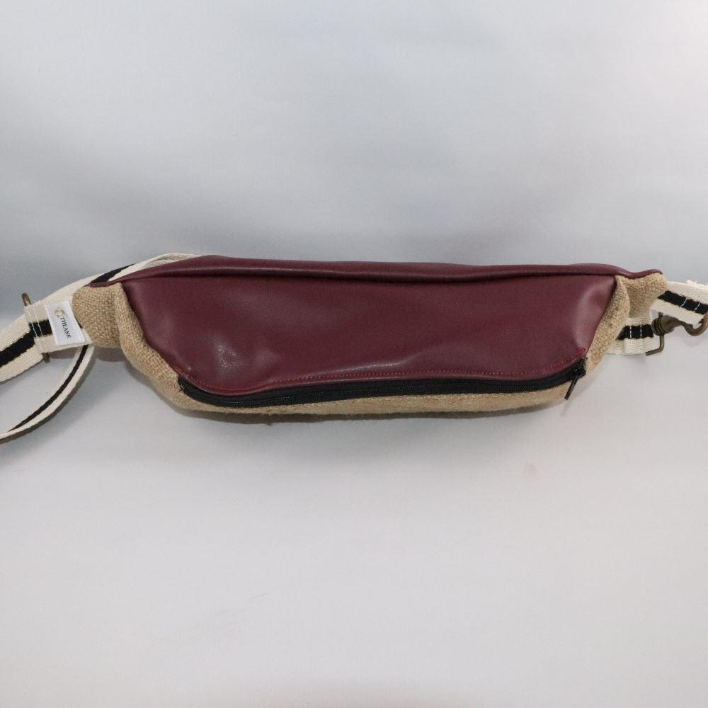 sacoche banane jute et cuir de raisin bordeaux vue dessus