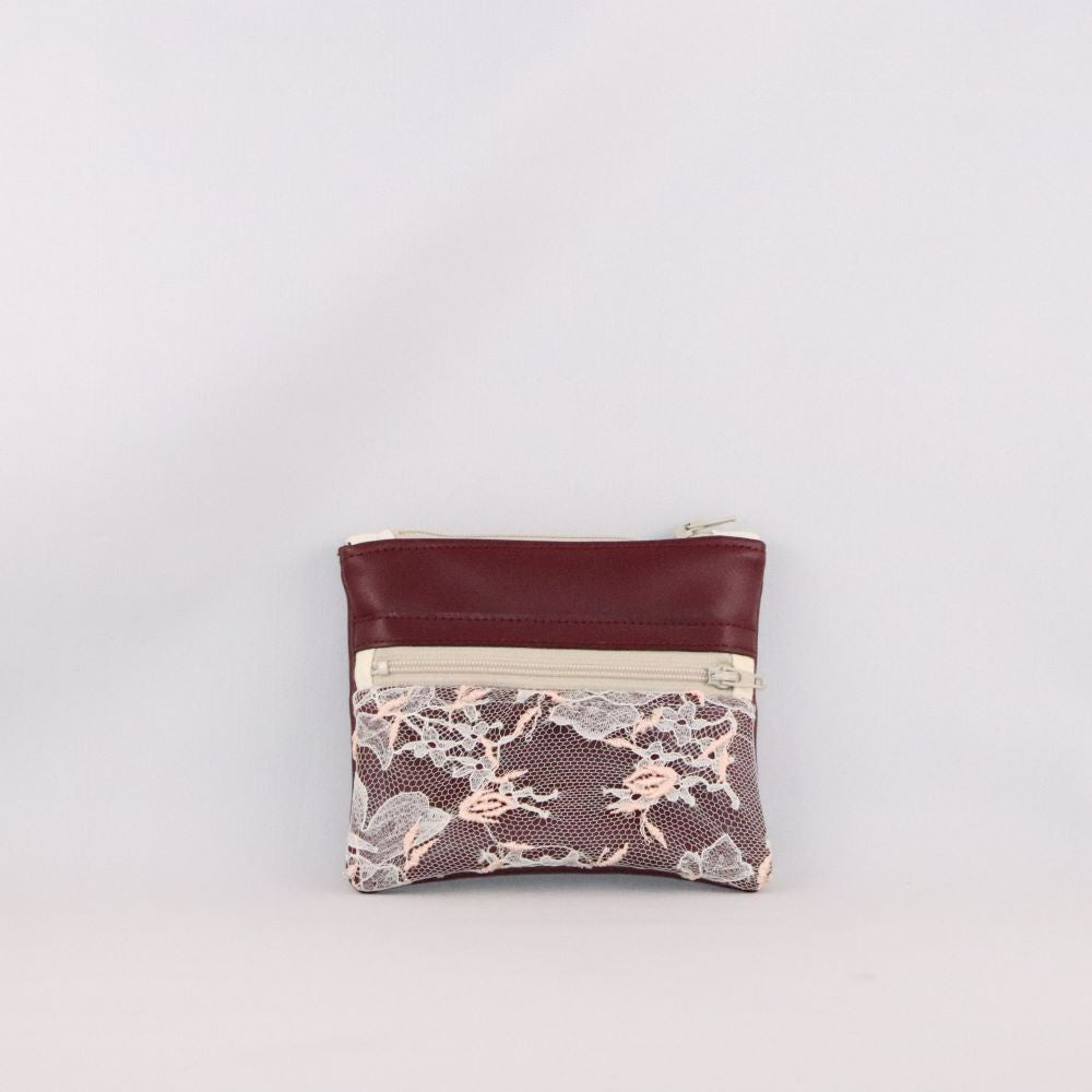 porte-monnaie alter cuir de raisin bordeaux et dentelle