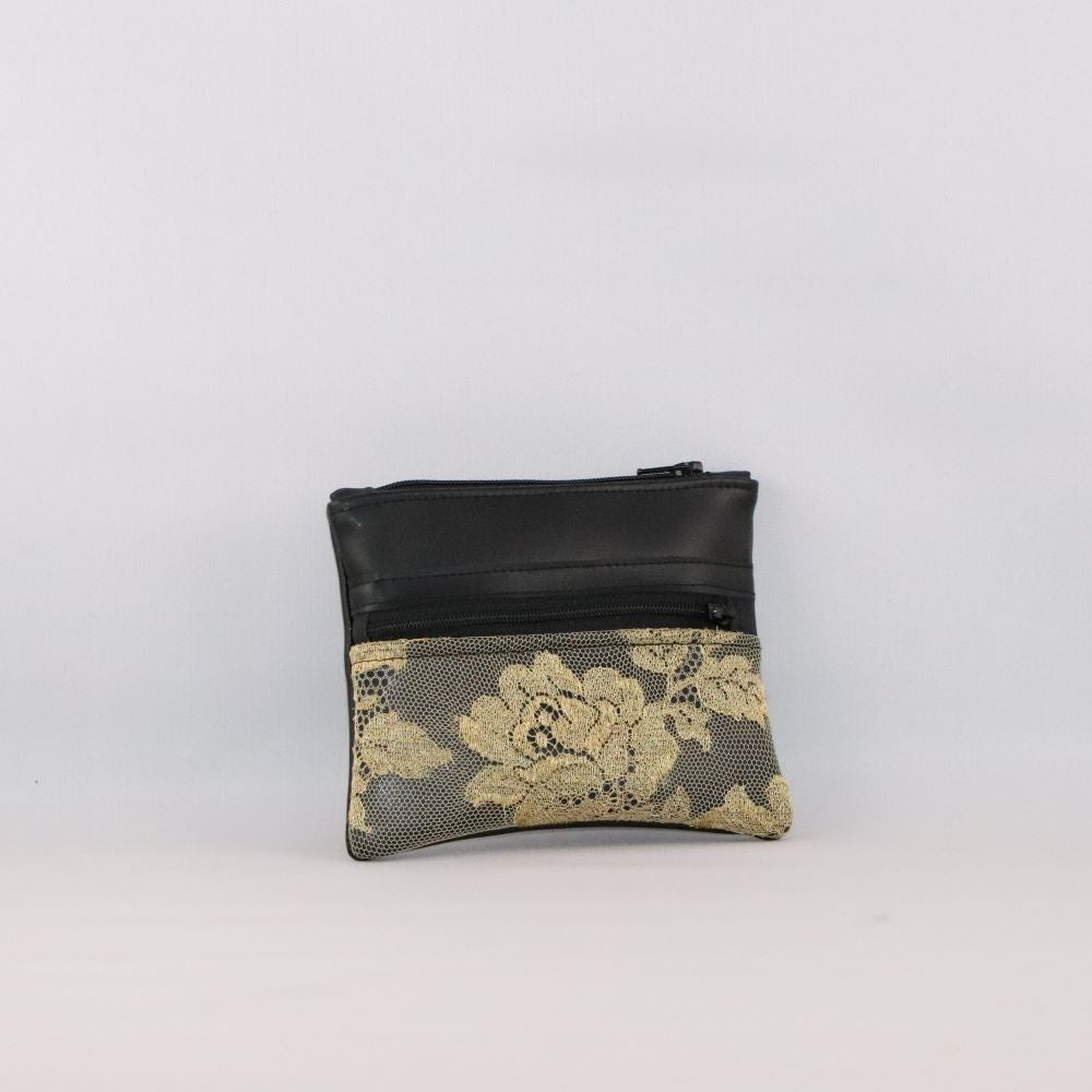 porte-monnaie alter-cuir de raisin noir et dentelle dorée