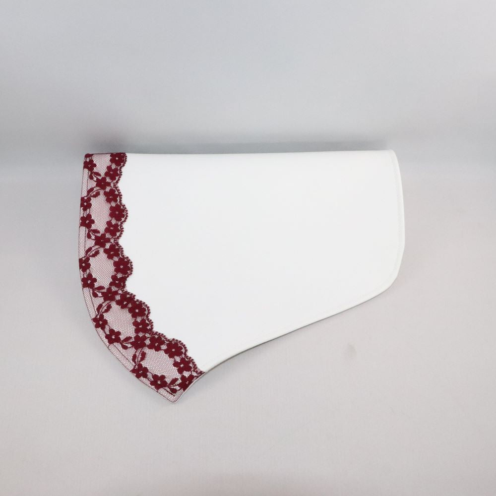rabat alter cuir de raisin blanc avec dentelle bordeaux pour sac demi-lune