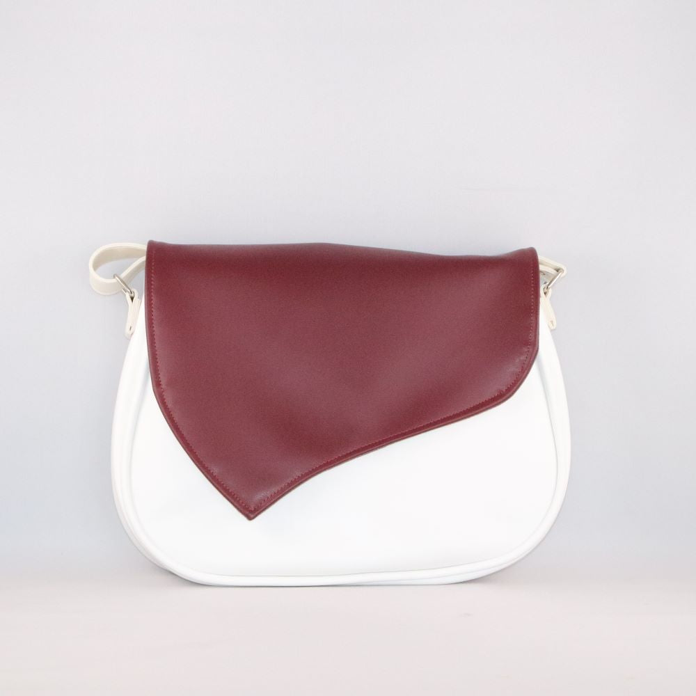 sac en alter cuir de raisin végan base blanche rabat amovible bordeaux