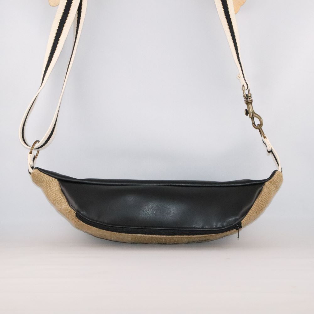 sac banane en cuir de raisin vegan et toile de jute vue dessus