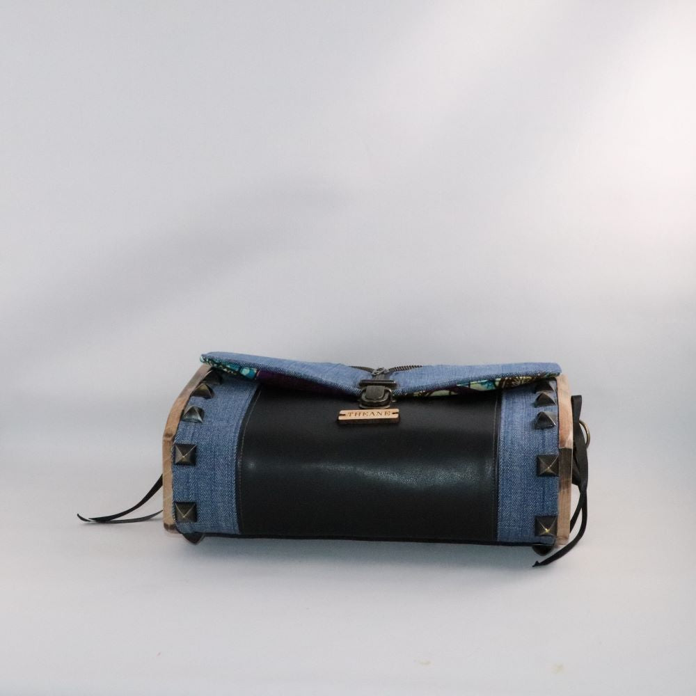 Petit sac cartable bois et alter-cuir de raisin noir et jean 64