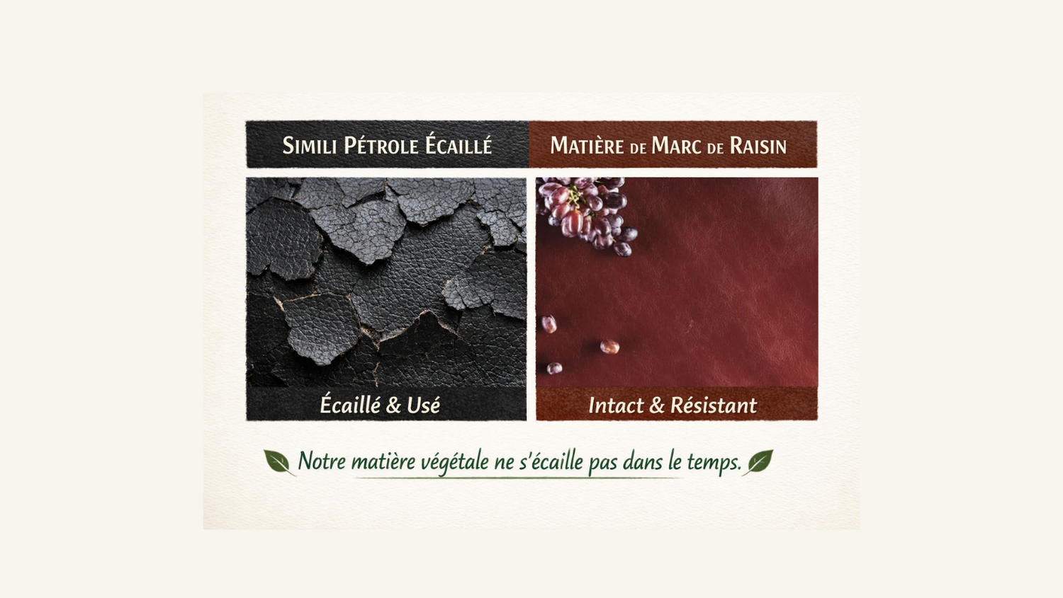Comparaison durabilité matière végétale vs simili cuir