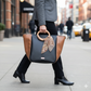 Sac cabas alter-cuir de raisin noir et caramel poignées en bois 128