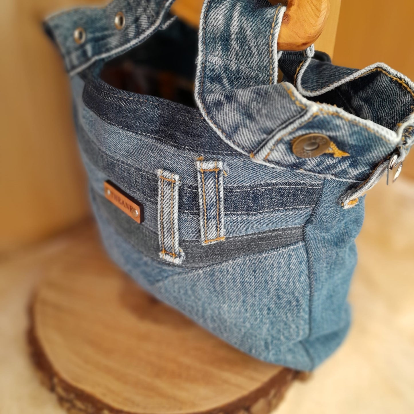 Petit cabas bois et jean n°183