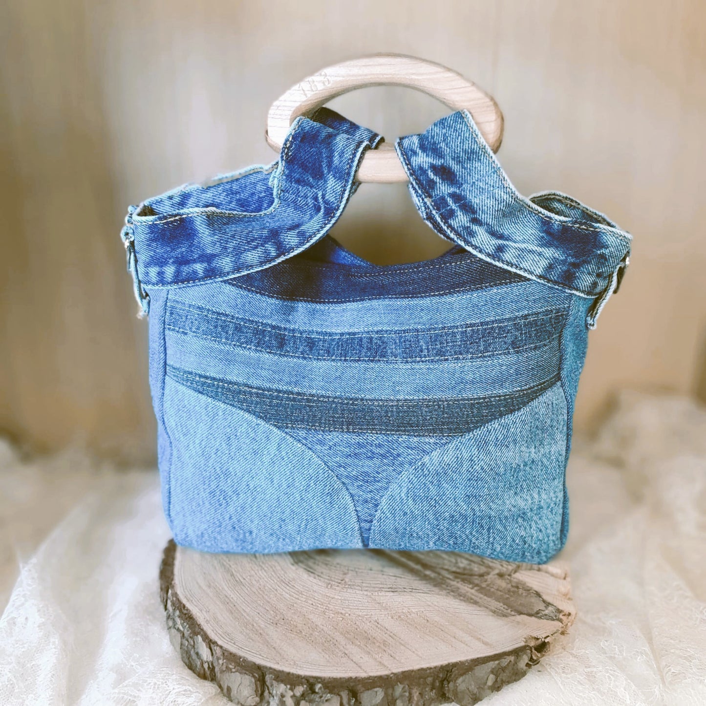 Petit cabas bois et jean n°183