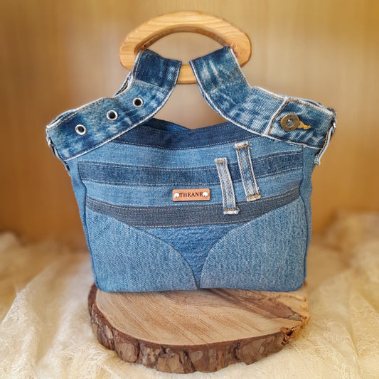 Petit cabas bois et jean n°183