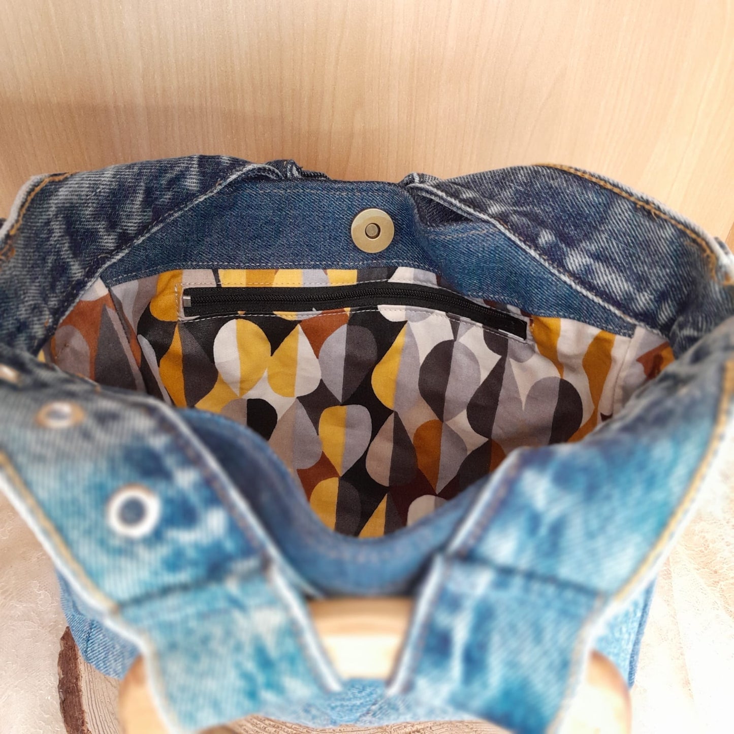 Petit cabas bois et jean n°183