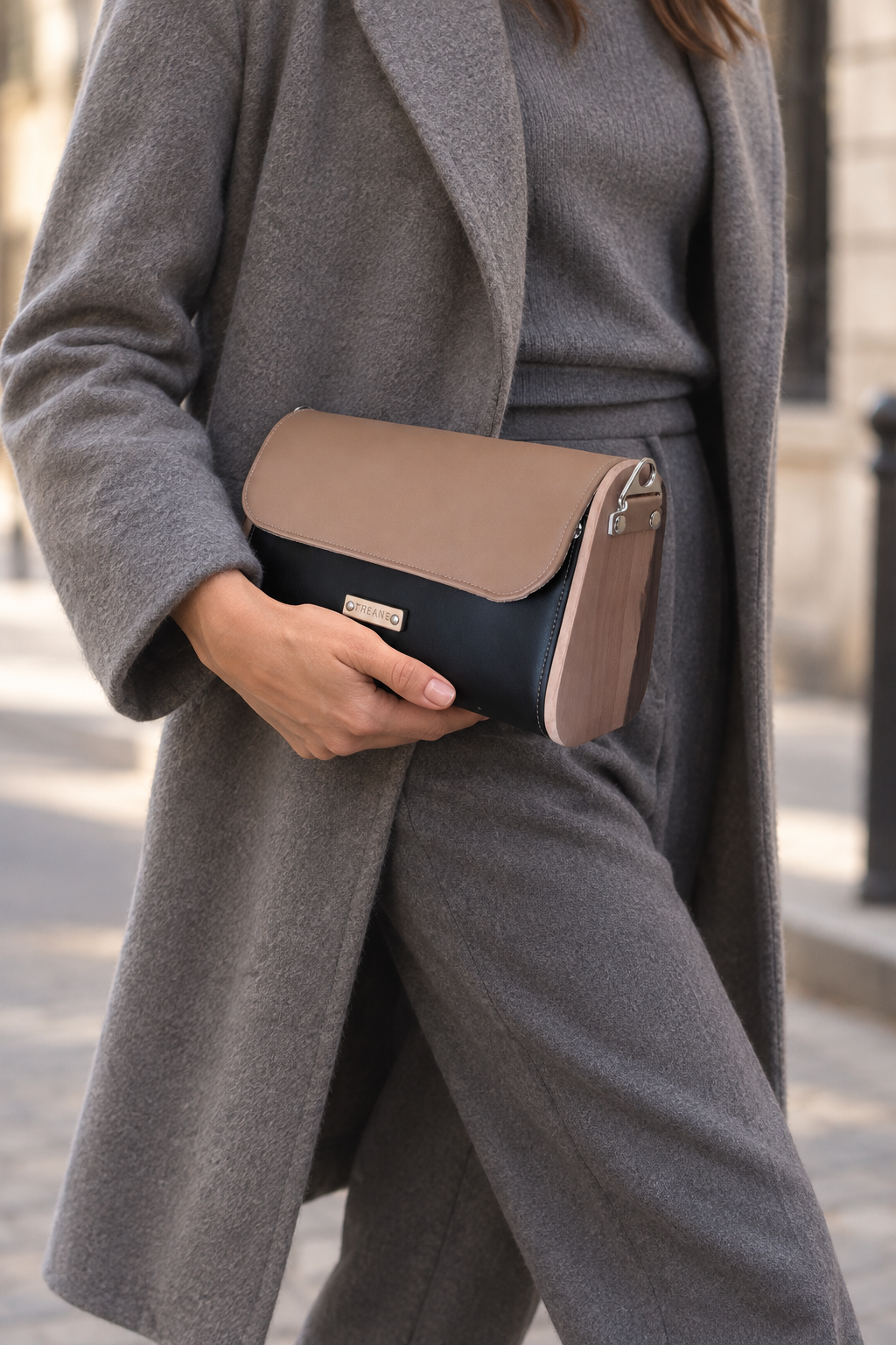 Mini sac bois alisier et marc de raisin came et noir 223