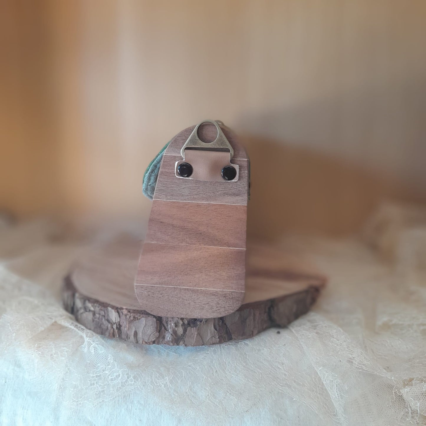 Mini sac camel liège vert et or bois noyer d'Amérique n°158