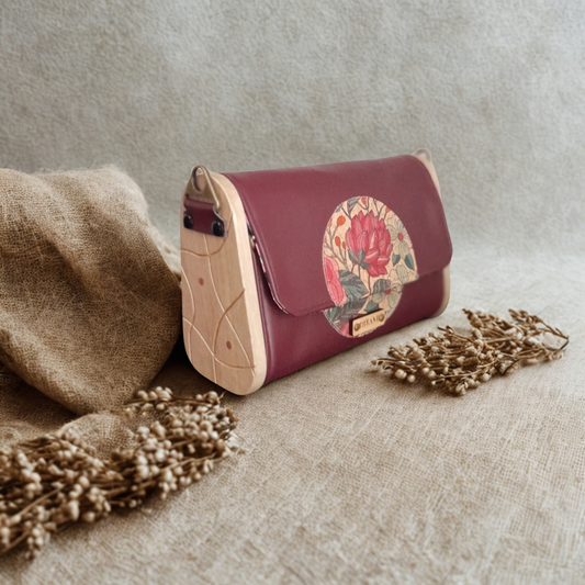 Mini sac bordeaux bois noyer et cuivre n°202
