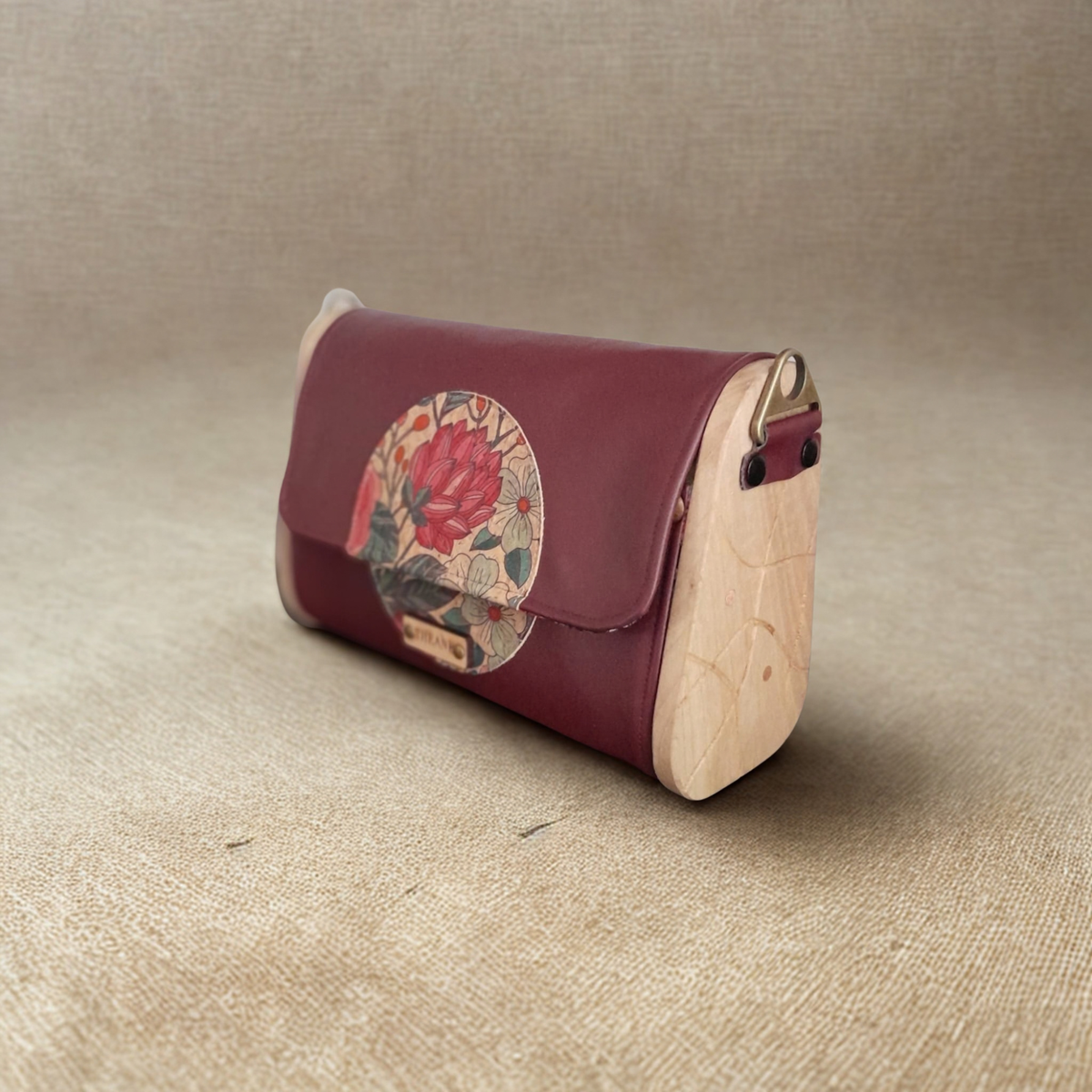 Mini sac bordeaux bois noyer et cuivre n°202
