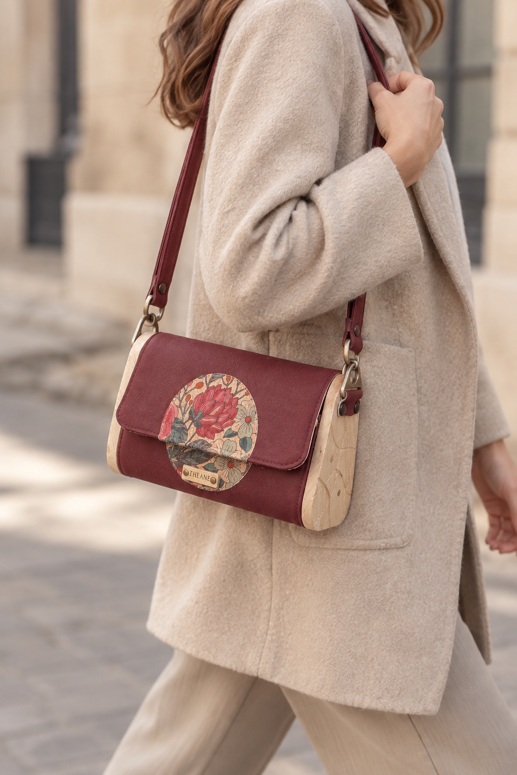 Mini sac bordeaux bois noyer et cuivre n°202