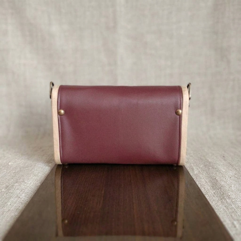 Mini sac bordeaux bois noyer et cuivre n°202