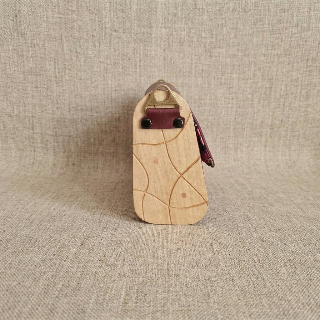 Mini sac bordeaux bois noyer et cuivre n°202