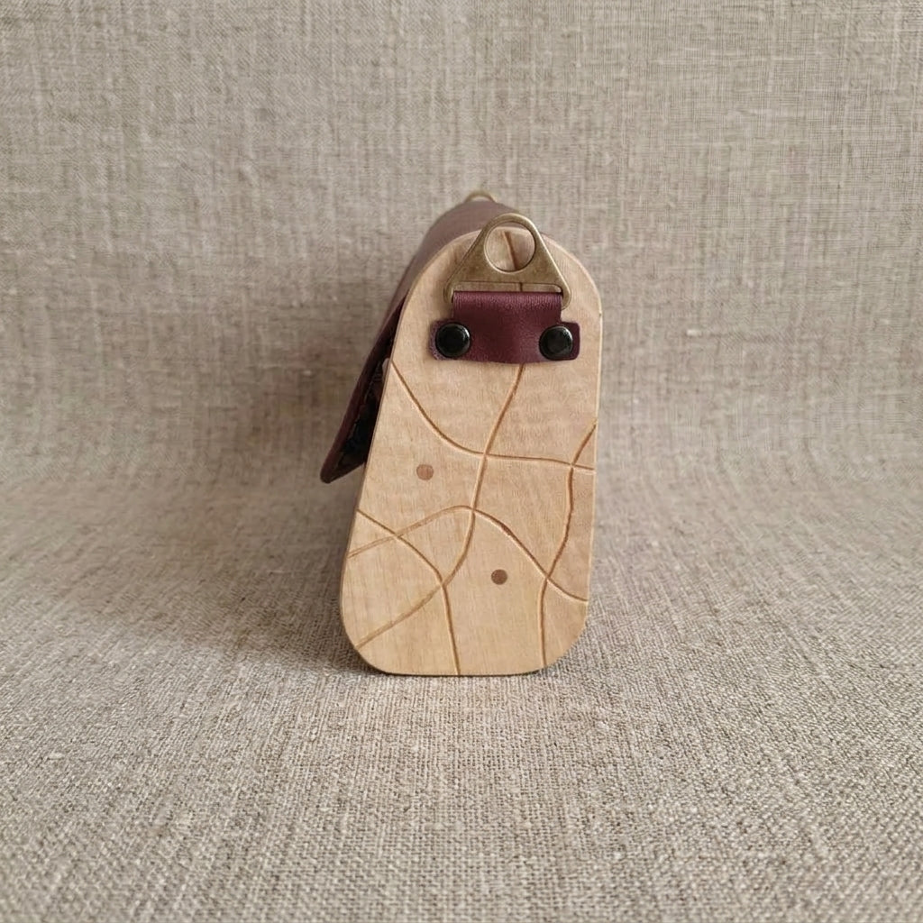 Mini sac bordeaux bois noyer et cuivre n°202
