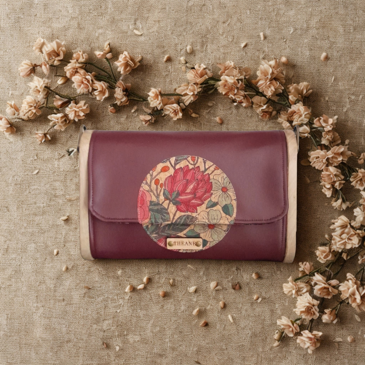 Mini sac bordeaux bois noyer et cuivre n°202