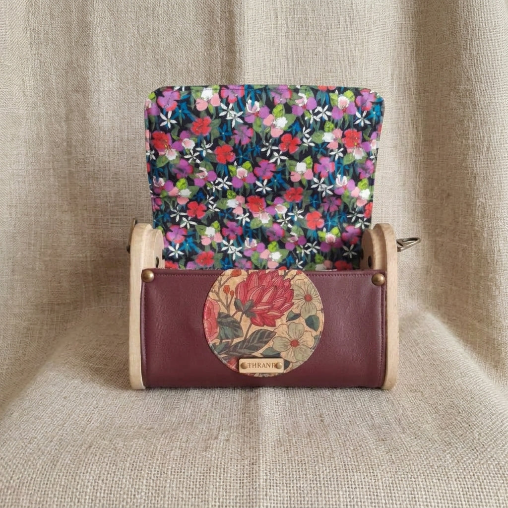 Mini sac bordeaux bois noyer et cuivre n°202