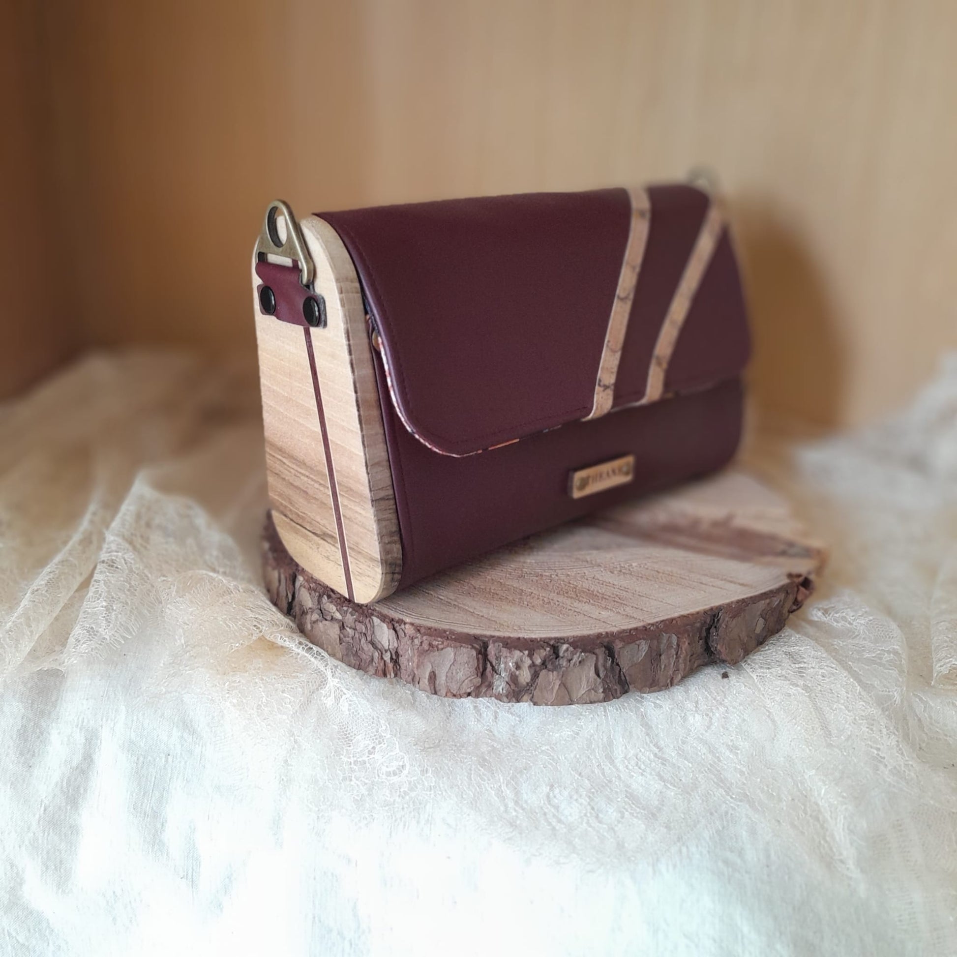 Mini sac raisin bordeaux bois noyer