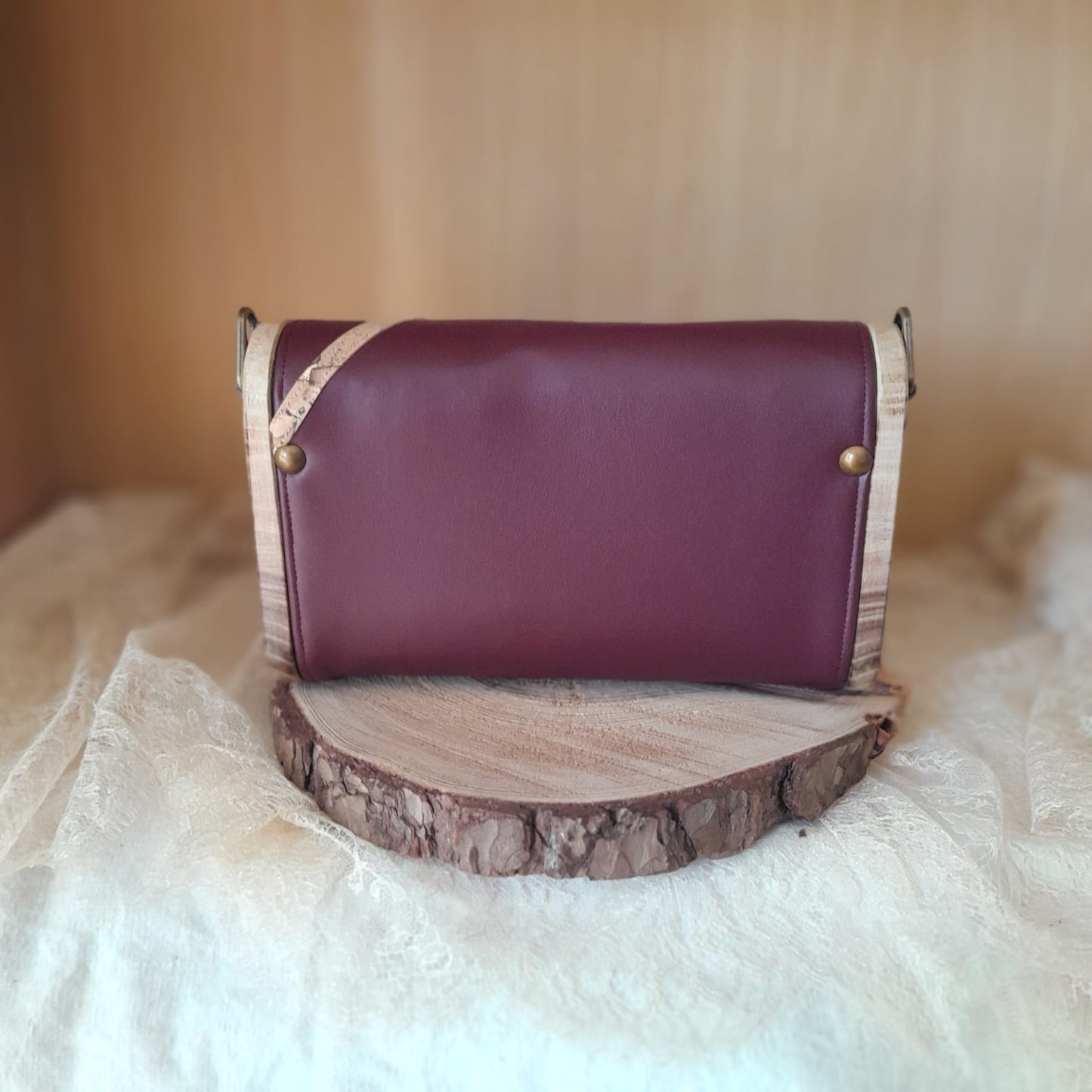 Mini sac raisin bordeaux bois noyer