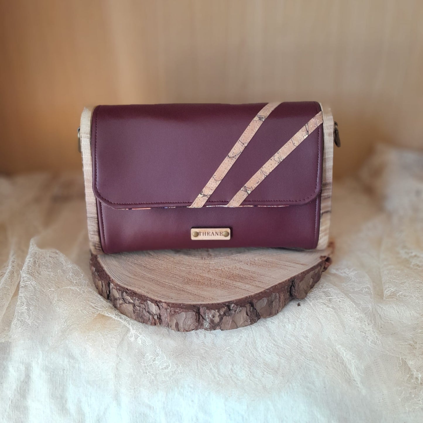 Mini sac raisin bordeaux bois noyer