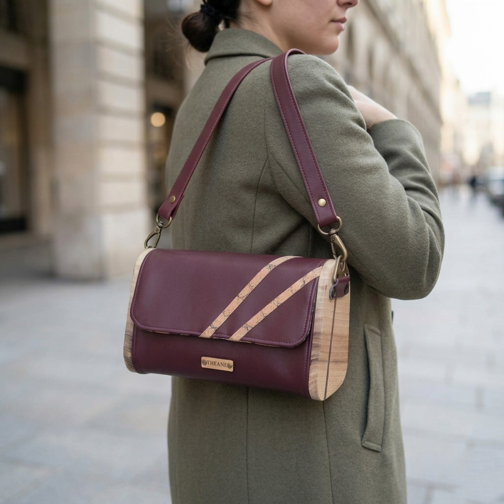 Mini sac raisin bordeaux bois noyer