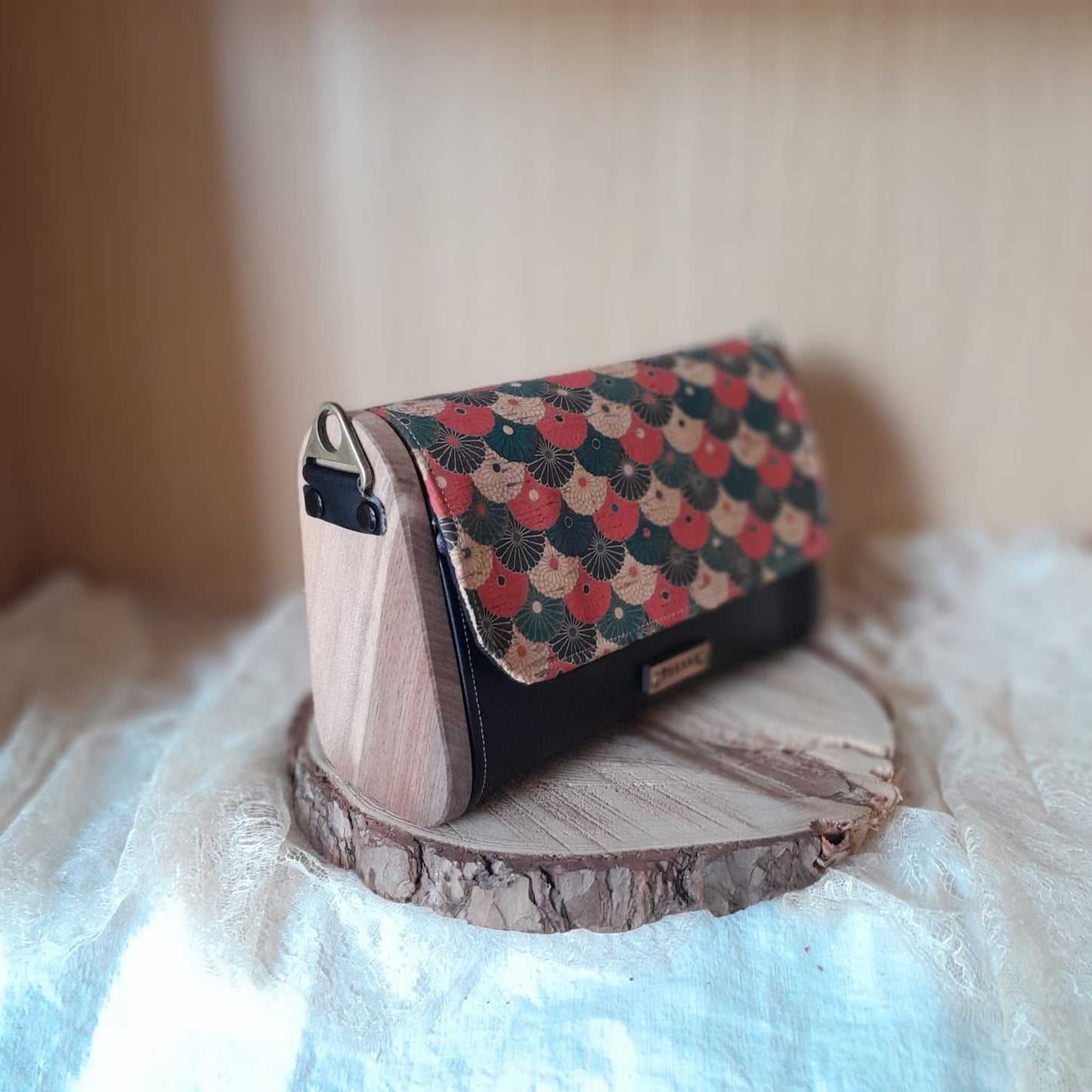 Mini sac noir liège imprimé bois noyer n°197