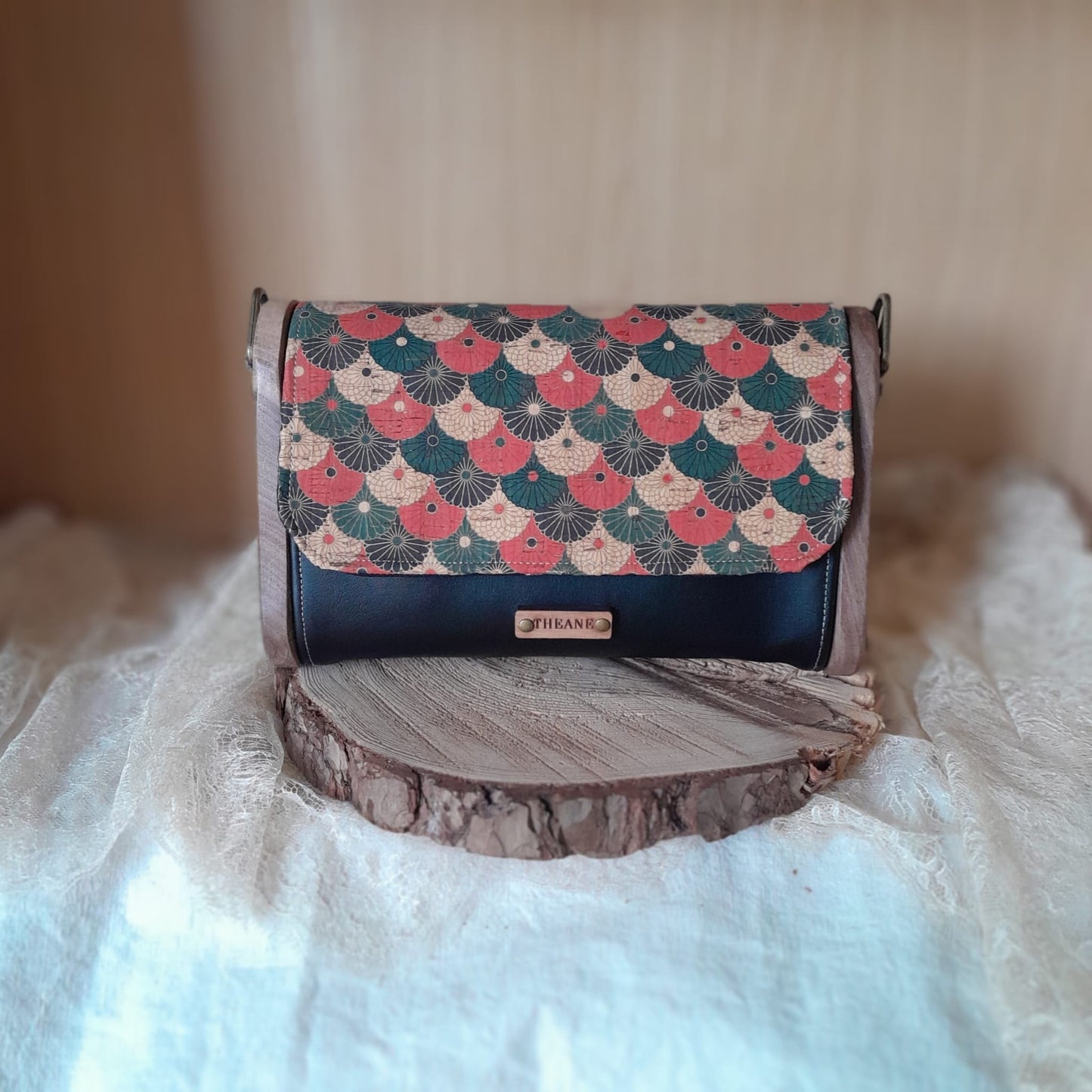 Mini sac noir liège imprimé bois noyer n°197