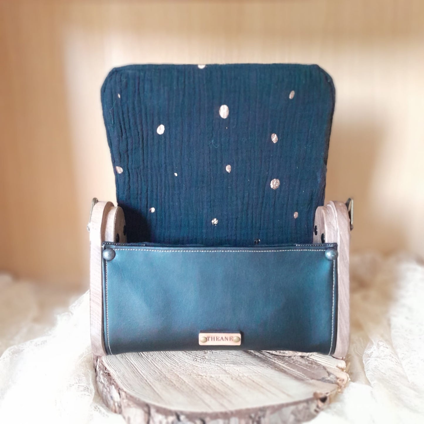 Mini sac noir liège imprimé bois noyer n°197