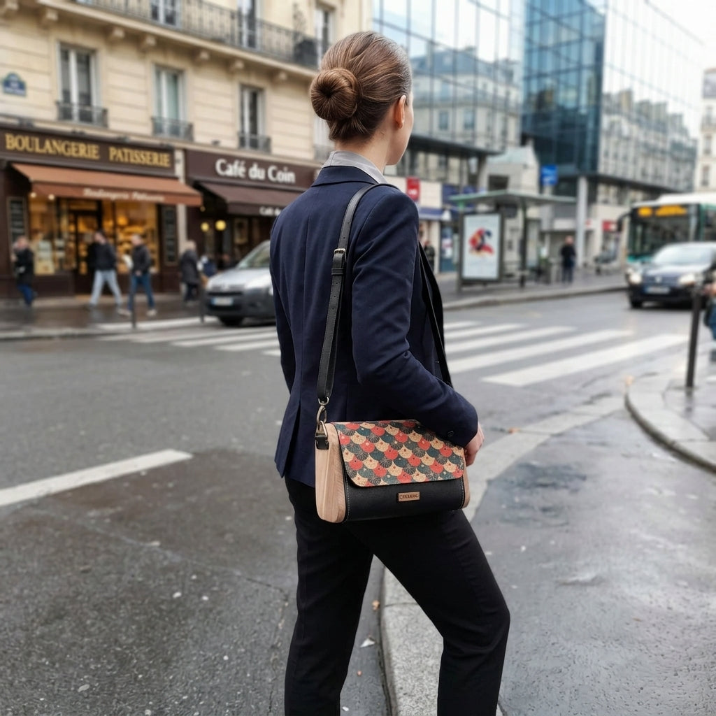 Mini sac noir liège imprimé bois noyer n°197