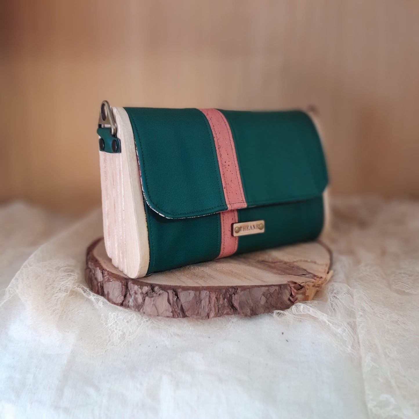 Mini sac vert liège rose bois frêne n°198
