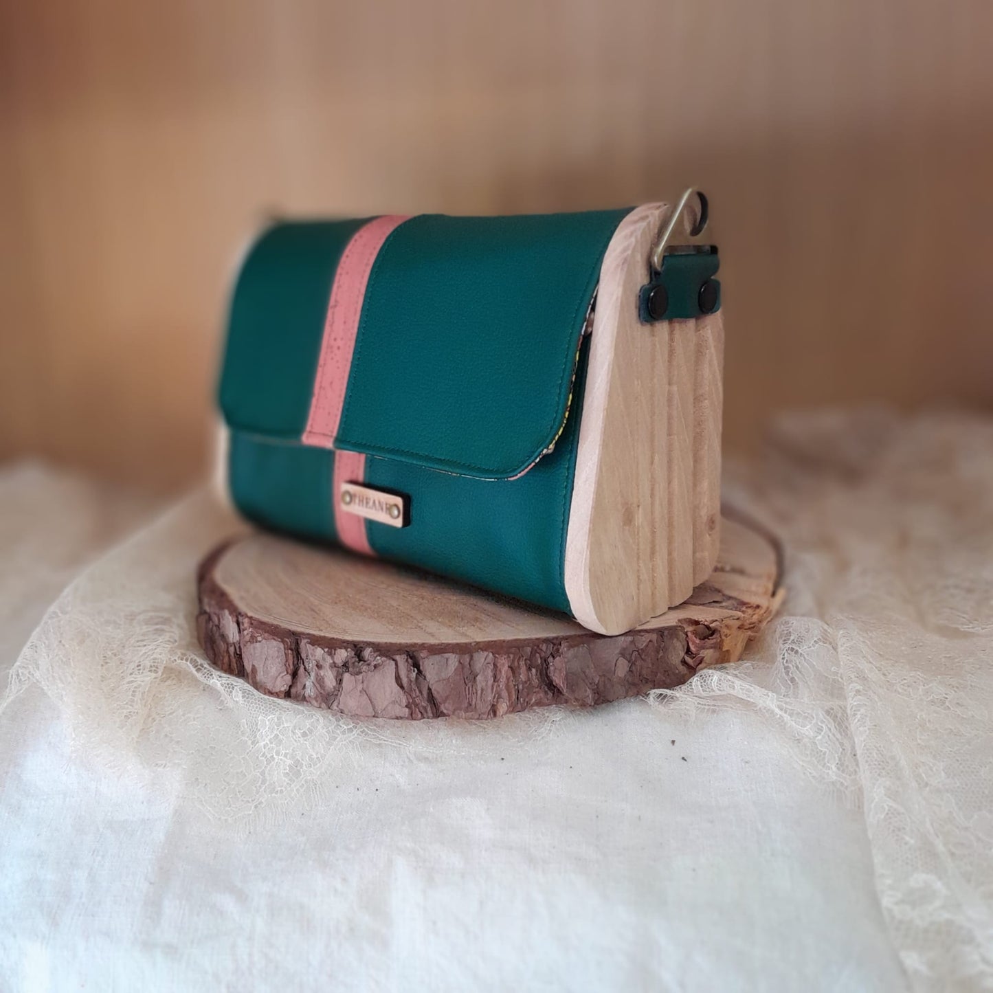 Mini sac vert liège rose bois frêne n°198