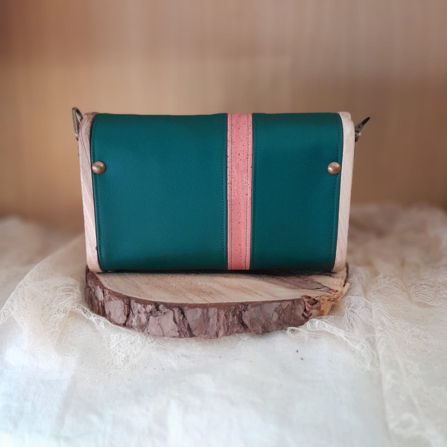 Mini sac vert liège rose bois frêne n°198