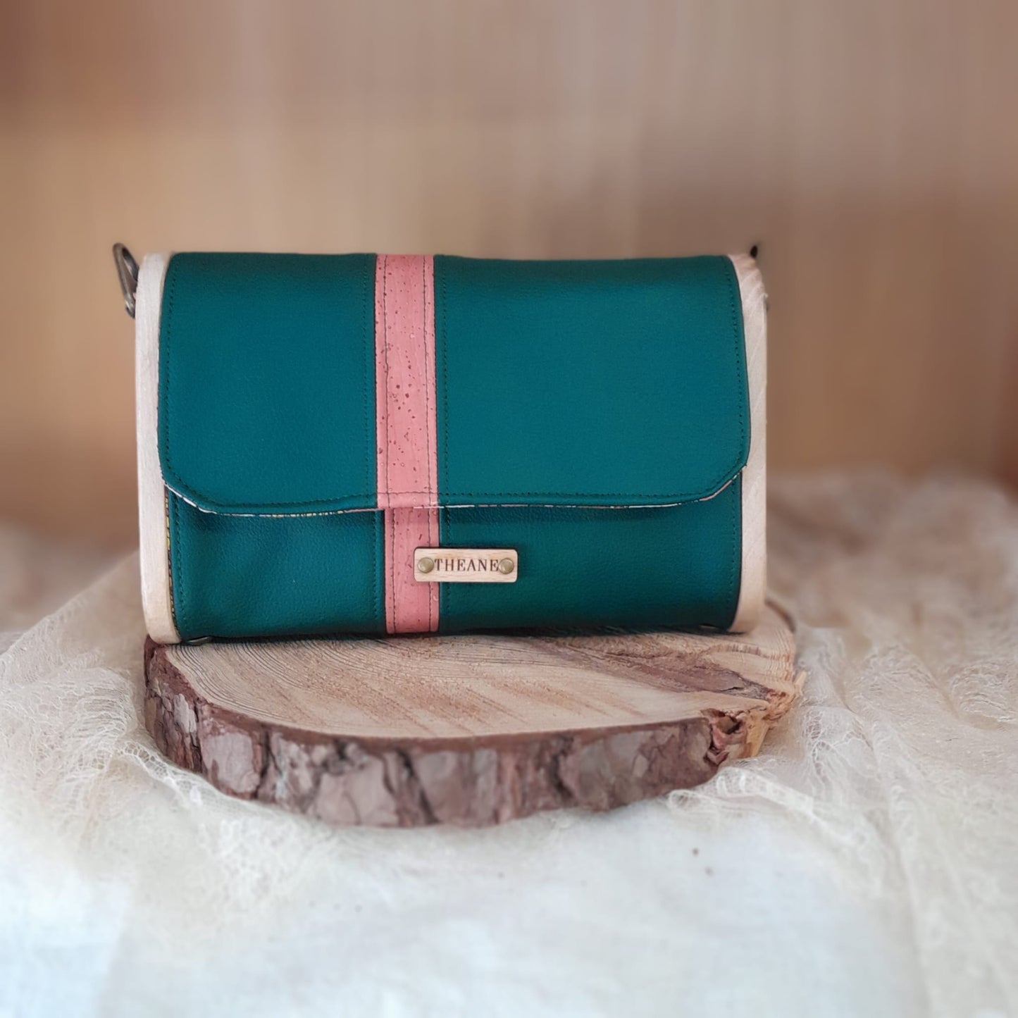 Mini sac vert liège rose bois frêne n°198