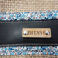 Petit sac cabas toile jute Liberty fleuri bleu marc de raisin noir artisanal détail