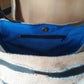 Petit sac cabas toile jute Liberty fleuri bleu marc de raisin noir artisanal poche intérieure